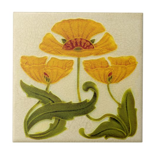 Repro circa 1900 Pilkington Floral Art Nouveau Tegeltje (Voorkant)