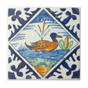 Repro Colorful Antiek Dutch Delft Duck Scene Tegeltje