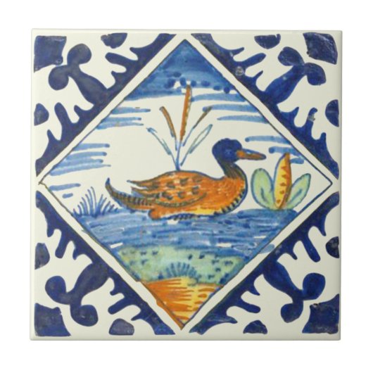 Repro Colorful Antiek Dutch Delft Duck Scene Tegeltje (Voorkant)