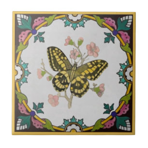 Repro Colorful Borders Minton Yellow Butterfly Tegeltje
