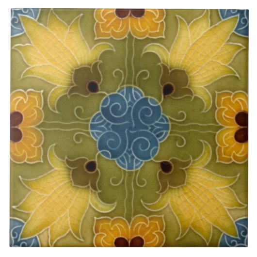 Repro Colorful Minton Molded Lilies Majolica Tegeltje (Voorkant)