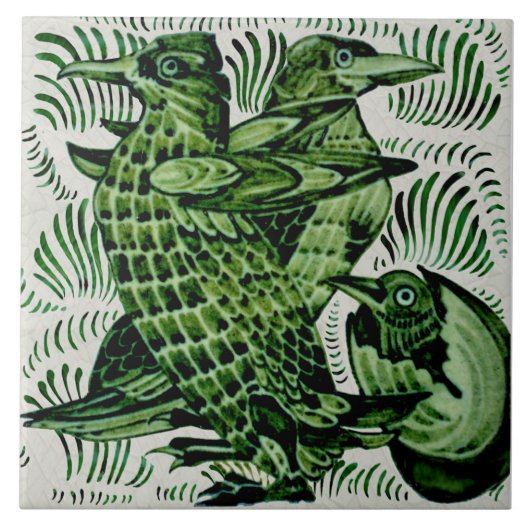 Repro De Morgan Birds+Chick Hatching Handschilderd Tegeltje (Voorkant)