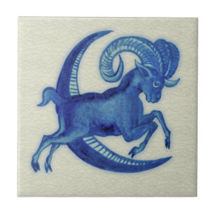 Repro De Morgan Blue Goat Jumping over Moon Tegeltje