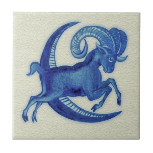 Repro De Morgan Blue Goat Jumping over Moon Tegeltje (Voorkant)