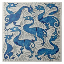 Repro De Morgan Ducks in Blue & Silver on White Tegeltje