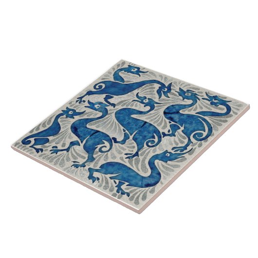 Repro De Morgan Ducks in Blue & Silver on White Tegeltje (Zijkant)