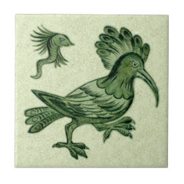 Repro De Morgan Green Hoopoe Bird Ceramic Tile Tegeltje