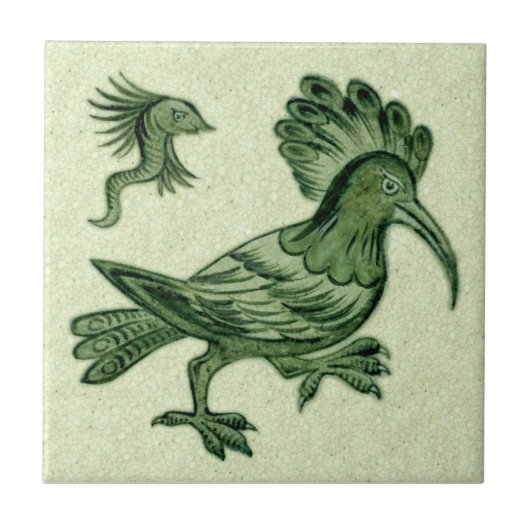 Repro De Morgan Green Hoopoe Bird Ceramic Tile Tegeltje (Voorkant)