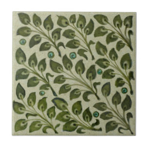 Repro De Morgan Green Leafy Foliage Field Tile Tegeltje