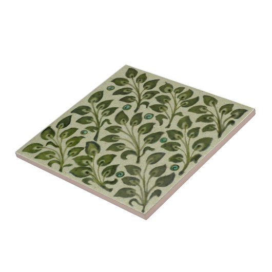 Repro De Morgan Green Leafy Foliage Field Tile Tegeltje (Zijkant)