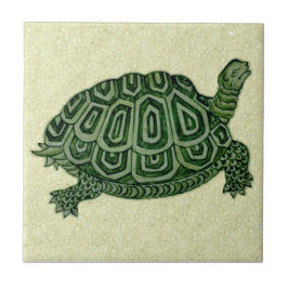 Repro De Morgan Green Tortoise Turtle Ceramic Tile Tegeltje