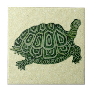 Repro De Morgan Green Tortoise Turtle Ceramic Tile Tegeltje