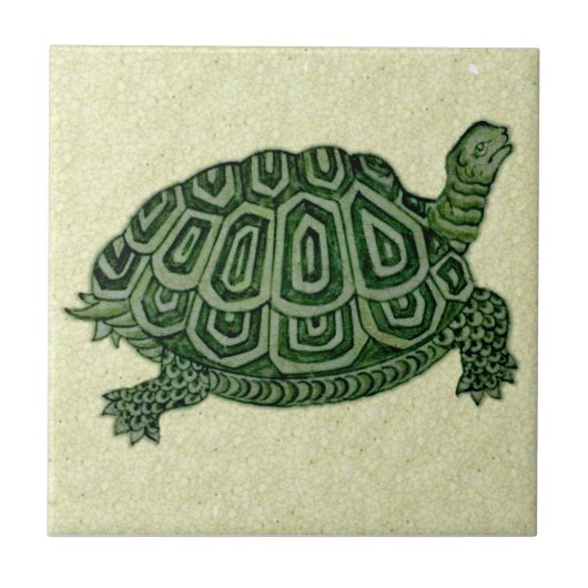 Repro De Morgan Green Tortoise Turtle Ceramic Tile Tegeltje (Voorkant)