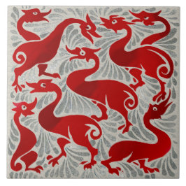 Repro De Morgan Red Luster+Silver Fantastic Ducks Tegeltje