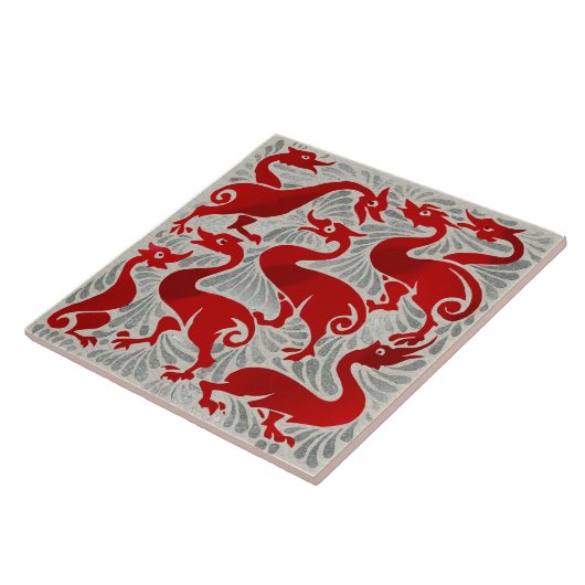 Repro De Morgan Red Luster+Silver Fantastic Ducks Tegeltje (Zijkant)