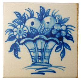 Repro Deftware Bouquet Flowers Vase Blue Delft Tegeltje