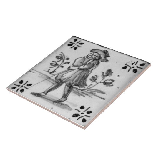 Repro Deftware Man Black Delft Tile Tegeltje (Zijkant)