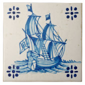 Repro Deftware Sail Ship Blue Delft Tile Tegeltje (Voorkant)