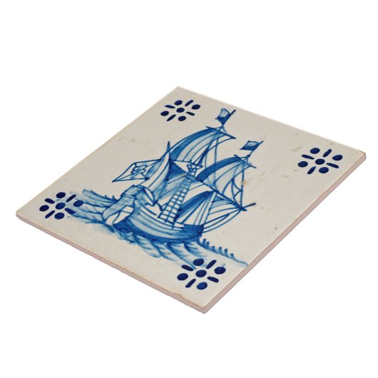 Repro Deftware Sail Ship Blue Delft Tile Tegeltje (Zijkant)