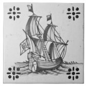 Repro Deftware Sail Ship Blue Delft Tile Tegeltje (Voorkant)