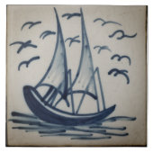 Repro Deftware Ship Sail Boat Blue Delft Tegel Tegeltje (Voorkant)