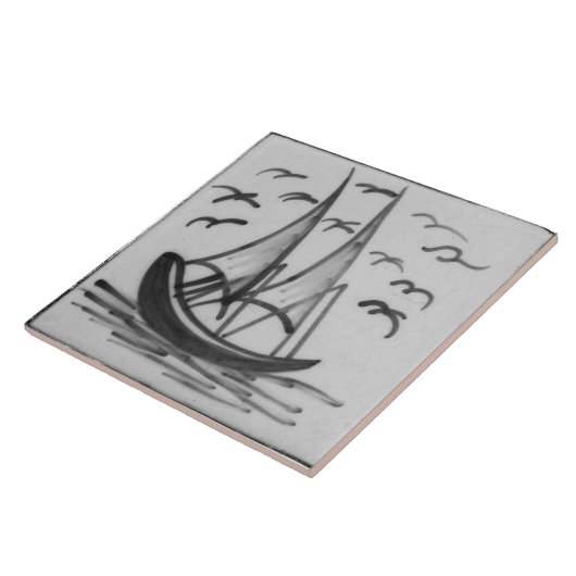 Repro Deftware Ship Sail Boat Blue Delft Tegel Tegeltje (Zijkant)