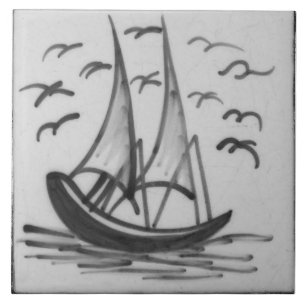 Repro Deftware Ship Sail Boat Blue Delft Tile Tegeltje