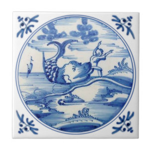 Repro Delft Biblical Jonah en de walvis van de jar Tegeltje
