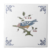 Repro Delft Bird on Branch w/Berries on White Tege Tegeltje (Voorkant)