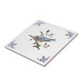 Repro Delft Bird on Branch w/Berries on White Tege Tegeltje (Zijkant)