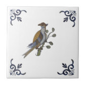 Repro Delft Bird on Branch w/Berries on White Tege Tegeltje (Voorkant)