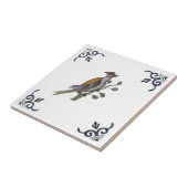 Repro Delft Bird on Branch w/Berries on White Tege Tegeltje (Zijkant)