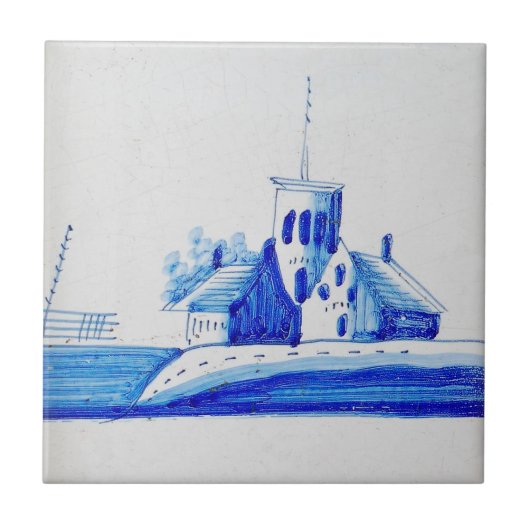 Repro Delft blue en White nederlandse chapel Tegel Tegeltje (Voorkant)