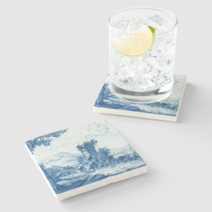 Repro Delft Blue en White Tile River Scene Stenen Onderzetter