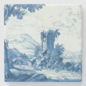 Repro Delft Blue en White Tile River Scene Stenen Onderzetter (Voorkant)