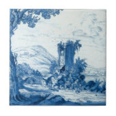 Repro Delft Blue en White Tile River Scene Tegeltje (Voorkant)