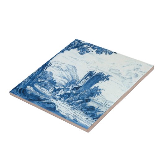 Repro Delft Blue en White Tile River Scene Tegeltje (Zijkant)