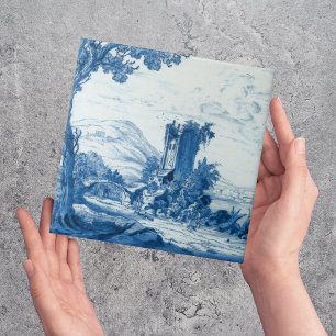 Repro Delft Blue en White Tile River Scene Tegeltje