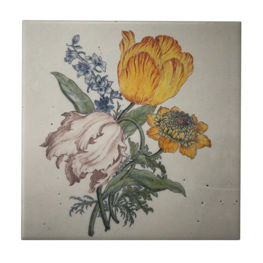 Repro Delft Blue Floral Tulip Tile Tegeltje (Voorkant)