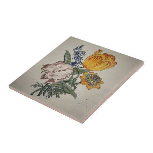 Repro Delft Blue Floral Tulip Tile Tegeltje (Zijkant)