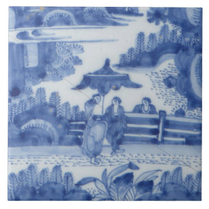 Repro Delft Tegel Chinoiserie Decoupage Blauw Wit Tegeltje