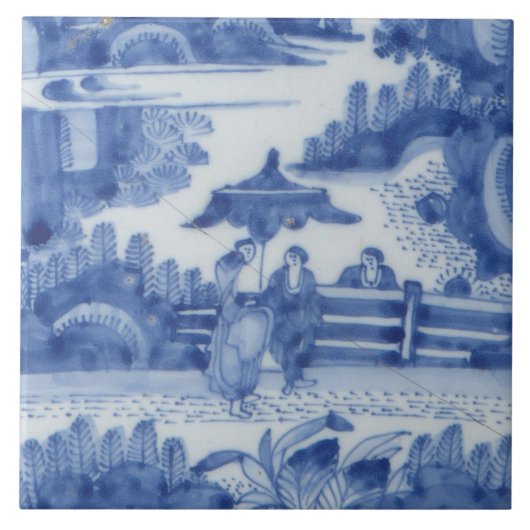 Repro Delft Tegel Chinoiserie Decoupage Blauw Wit Tegeltje (Voorkant)