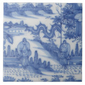 Repro Delft Tegel Chinoiserie Decoupage Blauw Wit Tegeltje (Voorkant)