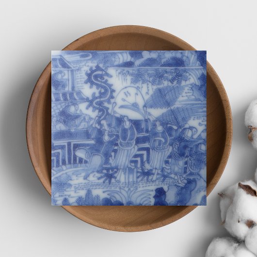 Repro Delft Tegel Chinoiserie Decoupage Blauw Wit Tegeltje