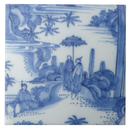 Repro Delft Tegel Chinoiserie Decoupage Blauw Wit Tegeltje (Voorkant)