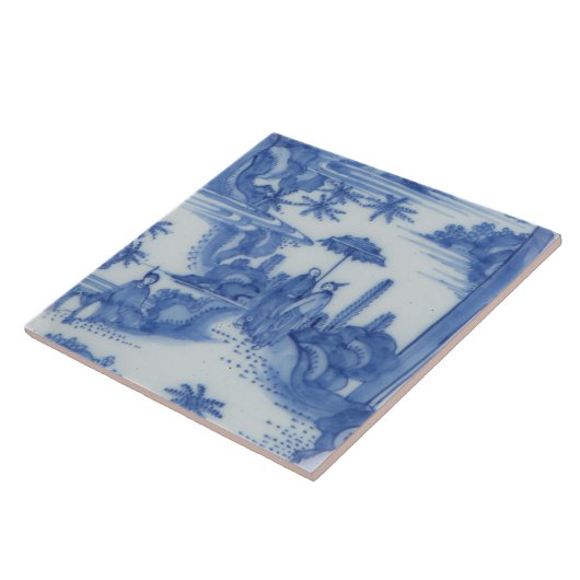 Repro Delft Tegel Chinoiserie Decoupage Blauw Wit Tegeltje (Zijkant)
