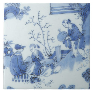 Repro Delft Tegel Chinoiserie Decoupage Blauw Wit Tegeltje