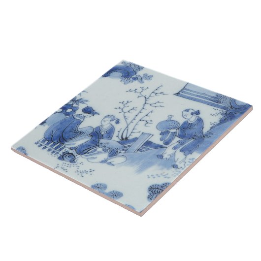 Repro Delft Tegel Chinoiserie Decoupage Blauw Wit Tegeltje (Zijkant)