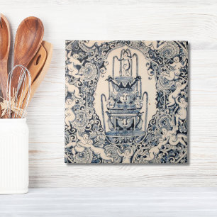 Repro Delft Tile Angels Fountain Picturesque scene Tegeltje
