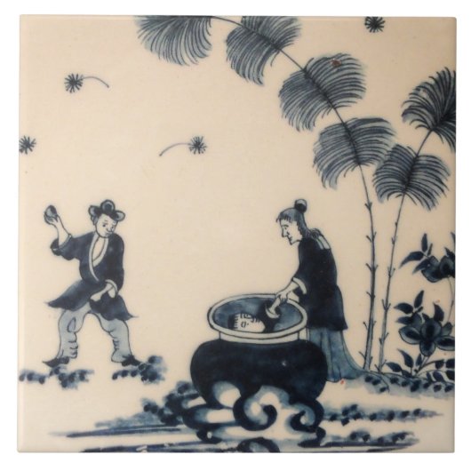 Repro Delft Tile Chinoiserie Witchcraft Tegeltje (Voorkant)